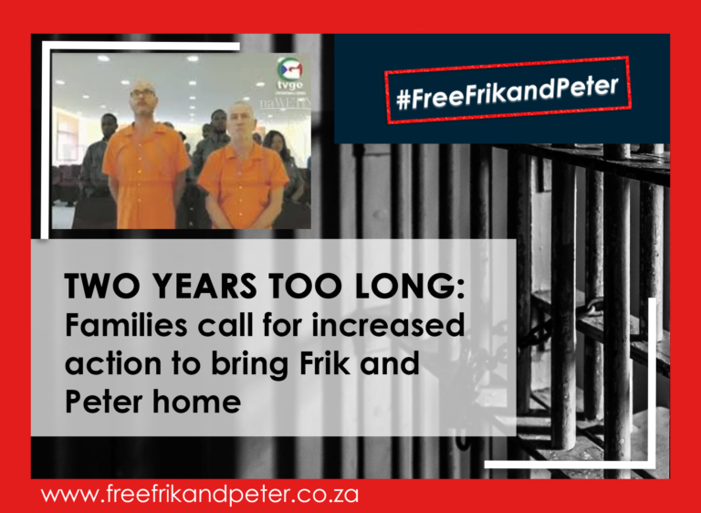 Two years after their sudden and unlawful arrest, South African engineers Frik Potgieter and Peter Huxham remain imprisoned in Equatorial Guinea, despite international rulings declaring their detention illegal.